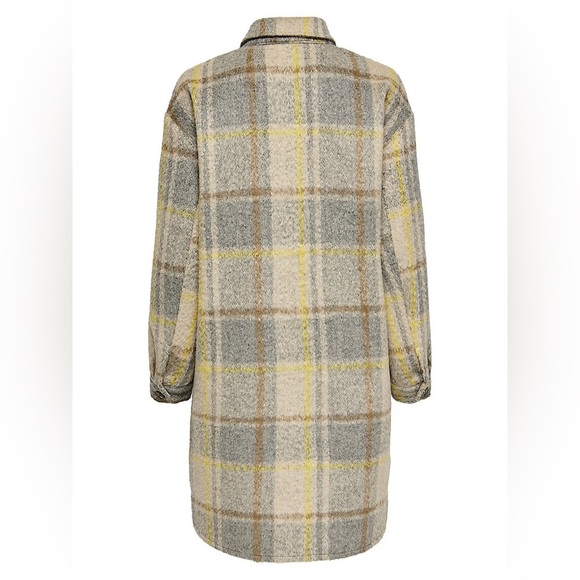 Only Wool-Blend Grey Yellow Plaid Long Shacket Size Medium - Picture 4 of 16